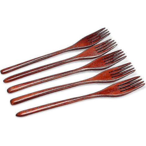 Fourchettes en bois, lot de 5 pièces, écologiques, style japonais, pour salade ou dîner, idéales pour les enfants. (1/5)