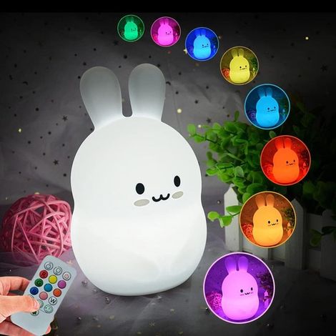 Veilleuse lapin silicone enfant, lampe de nuit LED décorative avec luminosité réglable, éclairage doux pour chambre bébé et nurserie (1/4)