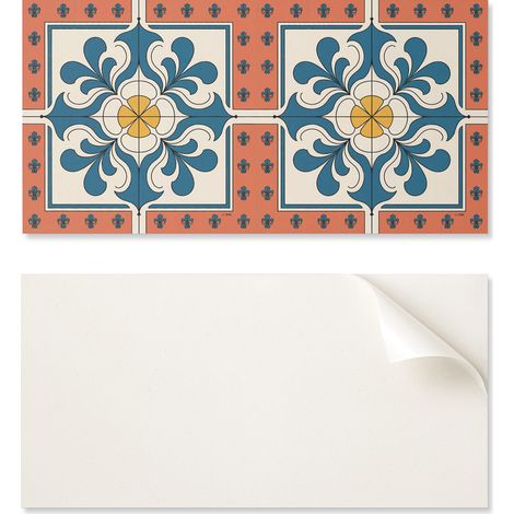Juego de azulejos autoadhesivos de PVC con dise帽o folcl贸rico y flores, 10x40x20 cm.