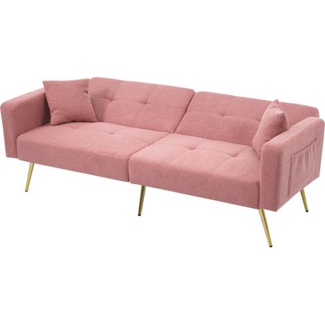 Divano letto 175x64x72 cm rosa in tessuto effetto lana con schienale regolabile e tasche laterali (1/5)