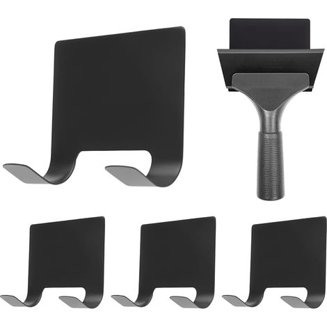Lot de 4 crochets adhésifs pour raclette de douche, porte-raclette, porte-serviette, crochets de rangement étanches en acier inoxydable, accessoires de bain pour cuisine et salle de bain (noir (1/5)