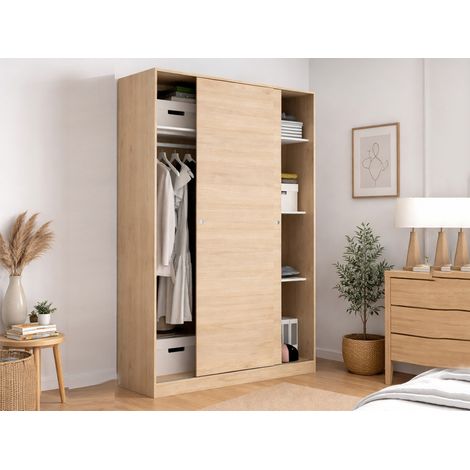 Dmora - Guardaroba 2 ante Alyson, Mobile appendiabiti per camera da letto, Armadio ante scorrevoli, 120x50h204 cm, Rovere (1/5)