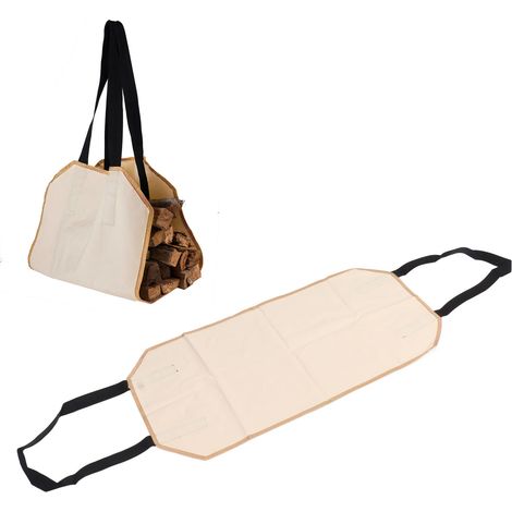 Sac à bois de chauffage en toile, sac de bûcheronnage portable et résistant en toile, sac à outils pour le bois de chauffage, beige. (1/5)