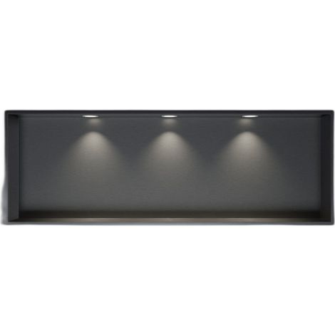 Wandnische Edelstahl Bernstein NT309010X mit LED-Spot 30x90x10 cm Gunmetal 3x Spot Einbaurahmen Weiß matt (1/5)