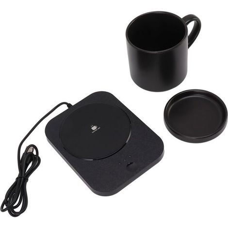 Chauffe tasse,Tasse à café chauffante électrique,55℃ chaud constant,alimentation USB,avec tasse en céramique,pour le bureau,5V,Noir (1/4)