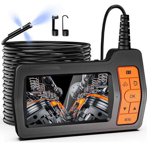 Endoscopio industrial: cámara de inspección HD 1080P con pantalla LCD de 4,3 pulgadas, 8 luces LED, cable de manguera rígida para boroscopio para automóviles/tuberías/aire acondicionado. (1/5)