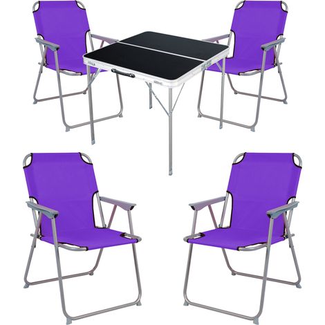 5-teiliges Campingmöbel Set schwarz 80x80x70cm Lila-MMC330883B+4xMPO2600L (1/4)