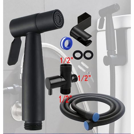 Un ensemble de pulvérisateur de bidet à main pour toilettes, autonettoyant, en acier inoxydable et facile à installer, noir (1/5)