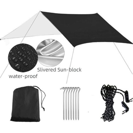 Tente pare-soleil imperméable 3 m x 3 m, bâche de protection UV, tente de plage, ombrage, hamac de camping, double toit, auvent de camping, haubans et piquets inclus pour la randonnée, la randonnée pé