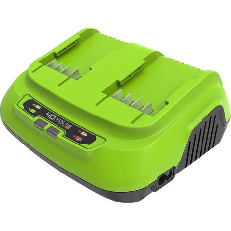 Greenworks Caricabatterie a Doppio Slot 40V 8A - Per Attrezzi da Giardino ed Elettroutensili, Batterie 40V, Ricarica 1 Batteria da 2Ah in 30 Minuti, Garanzia 3 Anni - G40X2UC8 (1/4)