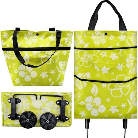 ZOLGINAH Bolsa de Compra con Ruedas, Bolsa Plegable con Ruedas para Supermercado, Viaje, Casa, Camping, Cómoda y Práctica (45×40 cm), Verde (1/5)