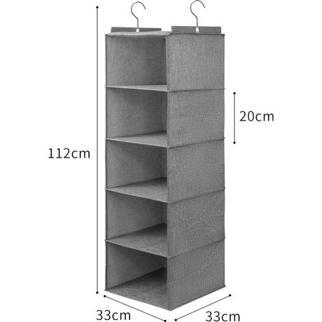 2er-Set Hängeaufbewahrung mit 5 Regalen und 2 starken Haken, Kleiderschrank-Aufbewahrungsregale für Schrank, faltbarer Organizer, Kleidungsaufbewahrung, Grau (1/2)