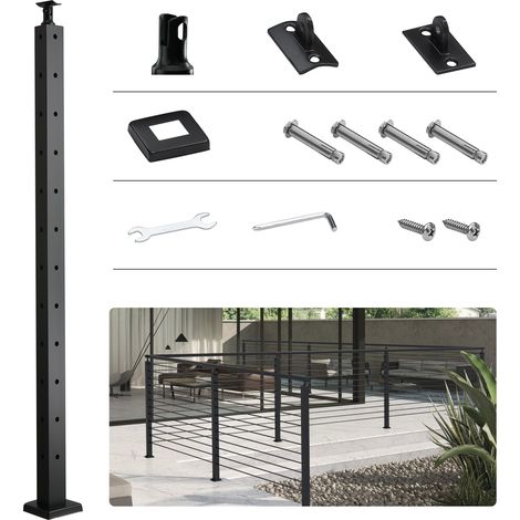 Mophorn Palo per ringhiera in cavo, 42" x 1" x 2" in acciaio a forma di L angolo forato, 12 fori preforati, acciaio inossidabile SUS304 con staffe, 1 confezione, nero (1/5)
