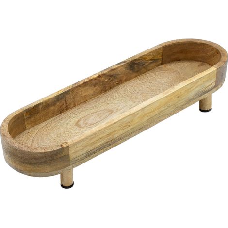 Mango Schale oval natur lebensmittelecht - 40 x 13 cm - Holz Serviertablett länglich mit 4 Füßen - Servierschale Obstschale Dekotablett Kerzentablett
