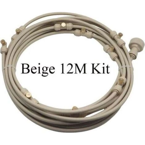 Kit brumisateur extérieur 12 mètres beige, système de refroidissement par brumisation pré-assemblé pour patio jardin serre plantes, kit d'arrosage 6-18m (1/5)