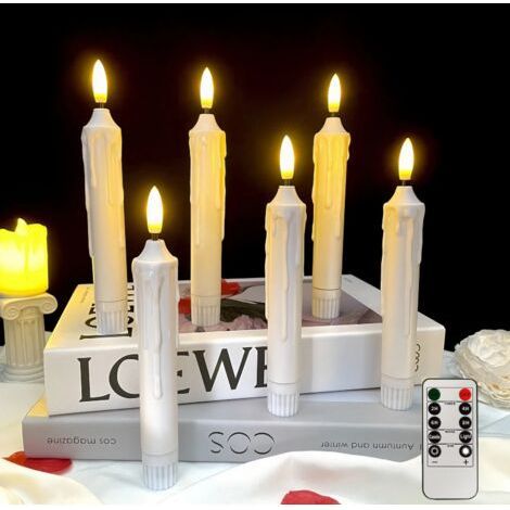 6 Pieces Flameless Taper Candle, Battery Operated LED Candle PP Material Dining Table Long Candle Holder Rustic Wax for Christmas Birthday Party(Size:16.5 2.1cm,Color:White Tears) (1/4)