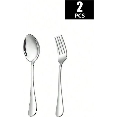 Ensemble fourchette et cuillère en acier inoxydable (2 pièces argentées), idéal pour les cuisines domestiques. (1/5)