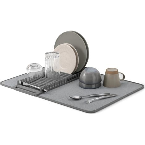 Égouttoir et Tapis Vaisselle, Tout en Un Pliable, Gris foncé (1/5)