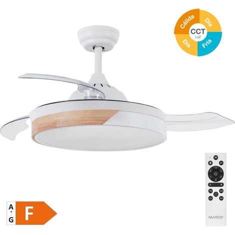 Ventilador techo Likasi con luz CCT regulable y mando Ø107 3 aspas retráctiles DC Blanco (1/5)