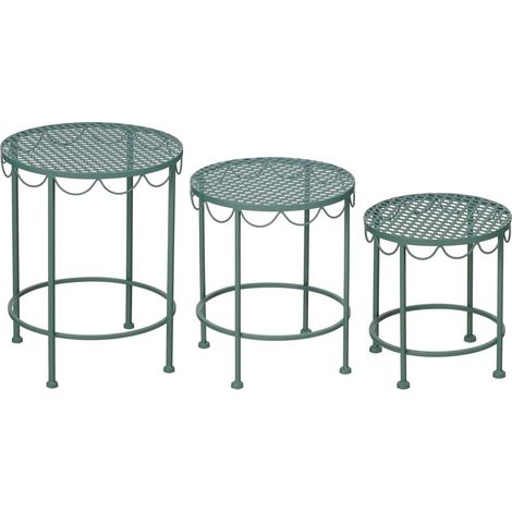 Lot de 3 Porte-Plantes d'Extérieur en Fer, Tables à Fleurs Vertes pour Jardin et Terrasse - PANGIVO (1/5)