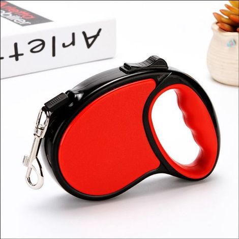 Laisse pour chien rouge, de 5 mètres (16 pieds) de long, rétractable, en sangle de nylon lisse et robuste avec des propriétés anti-nœuds, équipée d'une sangle résistante à la rouille. (1/4)