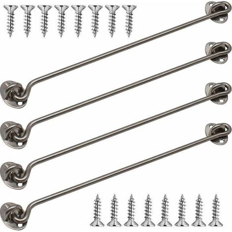Crochets de cabine, 4 crochets de fenêtre en acier inoxydable massif épais de 30,5 cm avec vis de montage pour porte de grange, salle de bain, porte coulissante (argent),de