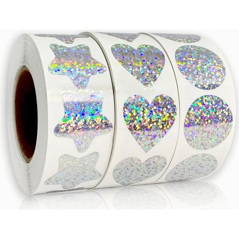 3 Etikettenaufkleber, Geschenkanhänger, Belohnungsaufkleber, Aufkleber auf einer Rolle, 500 Stück pro Rolle, Siegelaufkleber, Dekorationsaufkleber, wasserfest, 2,5 cm, silberfarben (1/5)