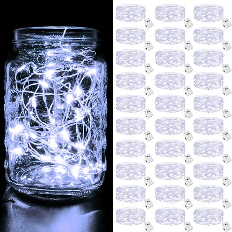 btfarm - Paquet de 30 lumières de hadas qui fonctionnent avec des piles [3 modes], 2m, 20 lumières LED centelleantes, imperméables, petit bois plaqué pour tarros de albañil, jarrones, mesa de boda, (1/5)