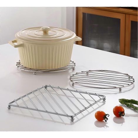 Ensemble de tapis en acier inoxydable résistant à la chaleur (3 pièces), protecteur de comptoir résistant à la chaleur, convient aux casseroles/assiettes chaudes, carré et rond, lavable au lave-vaisse (1/3)