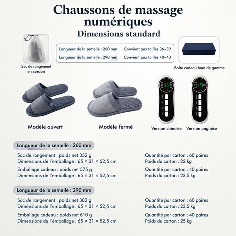 Chaussons de massage des pieds EMS gris 260 mm taille 36-39 260mm 36-39 réf 8721 600 g – Livraison gratuite