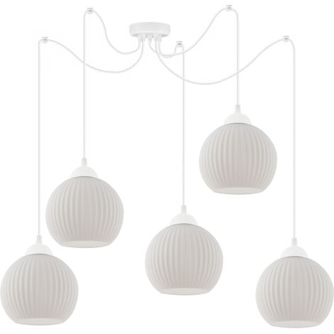 LÁMPARA COLGANTE SPIDER RIFFLE BLANCA 5PLN PANTALLA BOLA BLANCA E27