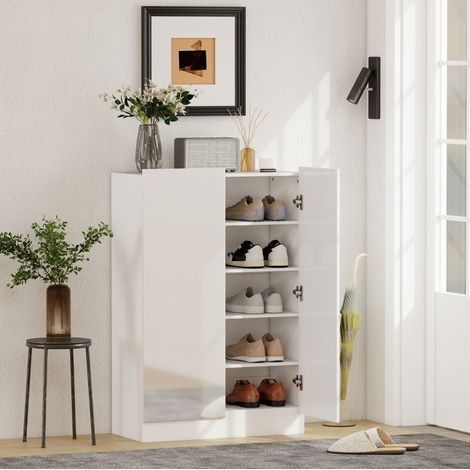 Zapatero de madera blanco 72x34,5x103 cm, 5 niveles, para entrada - MEUBLIV (1/5)