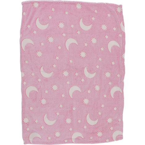 Leuchtende Kuscheldecke mit fluoreszierendem Mond- und Sternenmuster, 2 x 2,22 m, für Kinderzimmer (Jungen, Mädchen), Rosa (1/5)