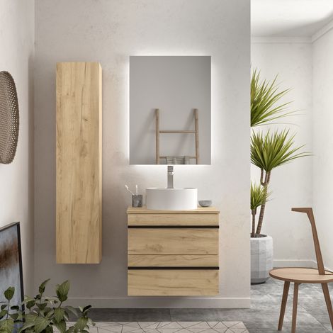 Mueble de baño Born 60 cm Roble con perfil de tirador con lavabo posar (1/4)