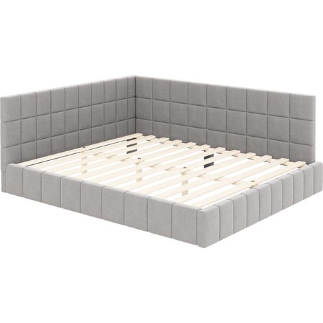 Divano letto imbottito 160 x 200 cm con rete a doghe in velluto grigio HOMVRA (1/5)