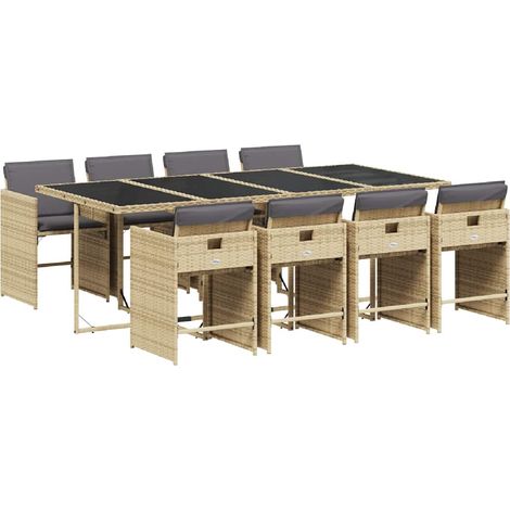 Maison Exclusive - Set Pranzo da Giardino 9 pz con Cuscini Beige Misto Polyrattan