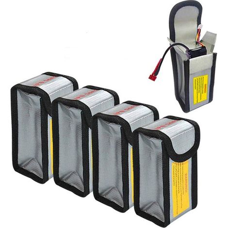 Paquete de 4 bolsas de almacenamiento a prueba de explosiones para baterías LiPo de 125 mm, color plata, estilo moderno.