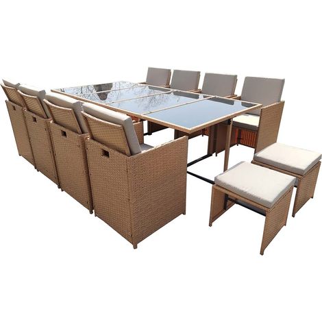 Gartenmöbel-Set aus naturbelassener Rattan-Kunststoffgeflecht für 12 Personen FLORIDA