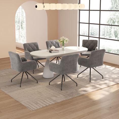 Lot de 6 chaises de salle à manger avec accoudoirs, design ergonomique, pieds métal stables, velours gris clair (1/5)