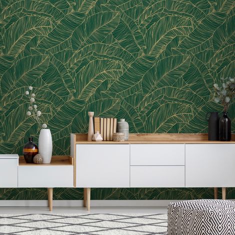 Papier peint intissé Kaya 1005 x 52cm Vert, or