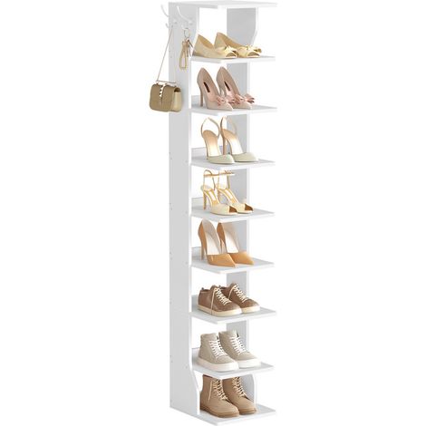Étagère à Chaussures Fine, Meuble de Rangement sur Pieds 9 Niveaux, Gain de Place, pour Entrée, Coin, Rangement Chaussures, Blanc Mat (1/5)