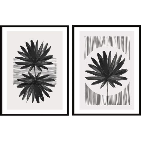 BILDPOSTER IM RAHMEN 53x73cm Diptychon 2er-Set Gemälde Boho Leaves P2064 (1/3)