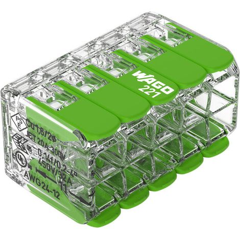 Borne Wago 221 Green 4mm2 Connecteur De Jonction Compact 10 Entrées - Wago