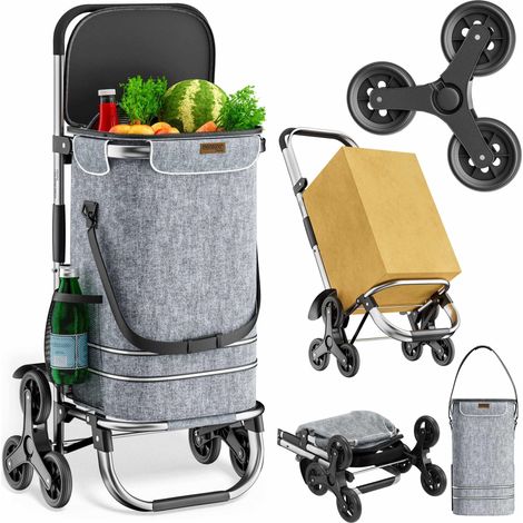 MONZANA® Carrito de la compra 50Kg Plegable Bolsa Isotérmica extraíble con 6 Ruedas Carretilla de mano para escaleras Gris