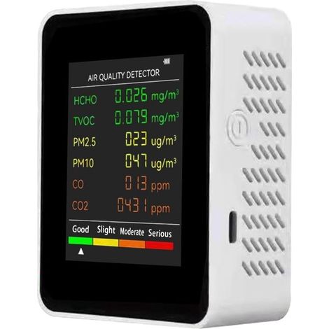 Appareil de mesure de la qualité de l'air 5 en 1 Ynkkvre – Mesure du CO2 avec HCHO, TVOC, température et humidité – Testeur de qualité de l'air portable avec écran couleur LED et batterie rechargeable (1/5)