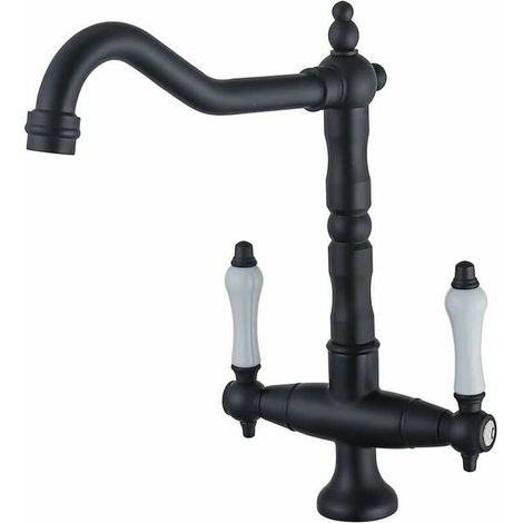 Robinet de cuisine noir rétro, robinet de cuisine mitigeur à deux poignées, robinet d'évier pivotant à 360°, mitigeur