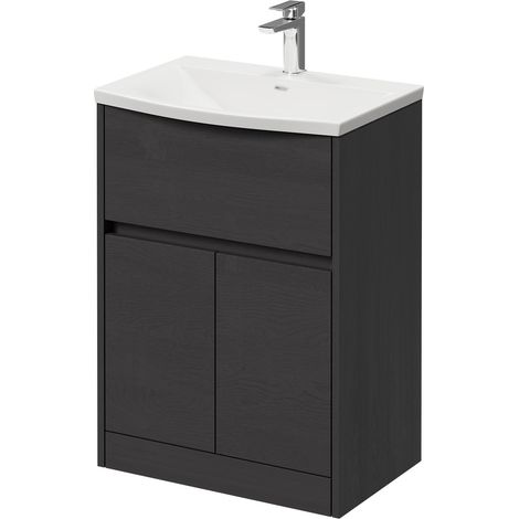 Montego Graphite Grey 600mm 1 Drawer 2 Door Vanity Unit with Arc Basin