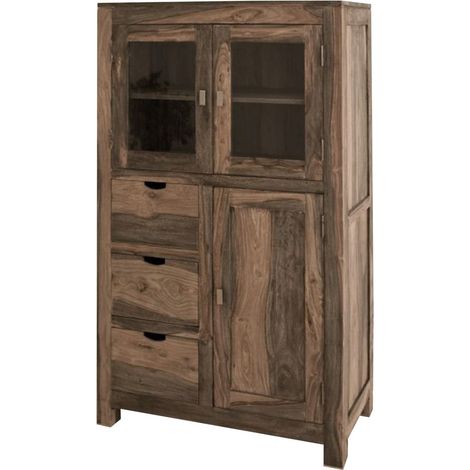 Vitrine Sheesham 90x45x148 grau geölt NATURE GREY 62