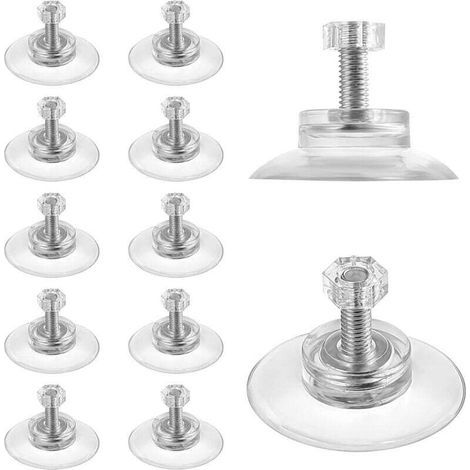 Set of 12 threaded suction cups, window hooks with M5 metal screws and nuts, highly resistant transparent PVC pads, strong adhesive mounts for bathroom, wall, door, glass, screen (1/4)