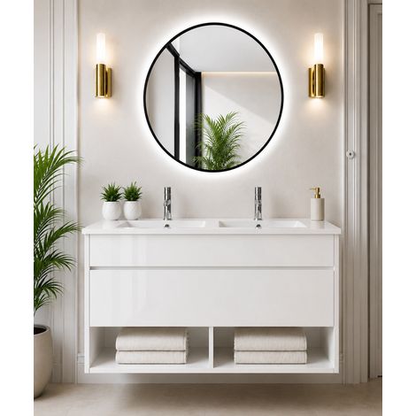Mueble de baño suspendido con lavabo extraplano ORIGENBATH NEBARI con cajón sin espejo 120x45 cm 2 senos blanco (1/5)